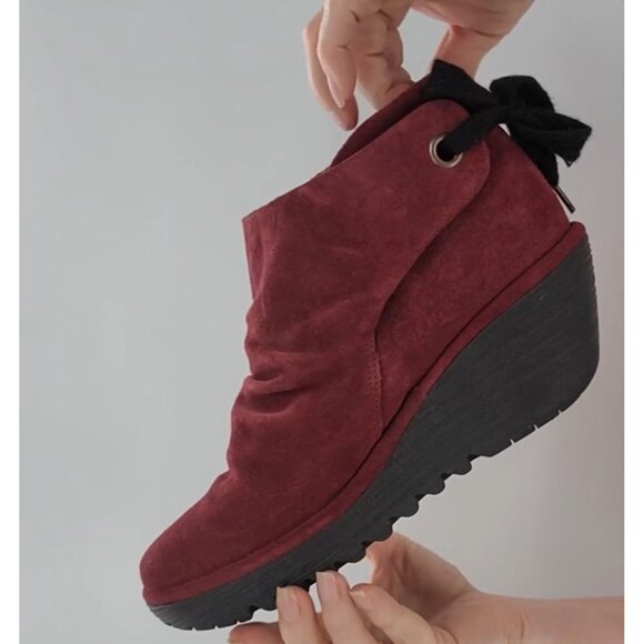 Fly London Womens Red Suede Wedge‎ Ankle Boots Size 35 5 With Lace Detail - Picture 6 of 7
